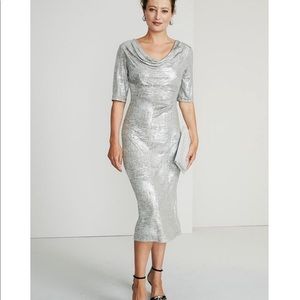 Petite Drape- Neck Metallic Dress